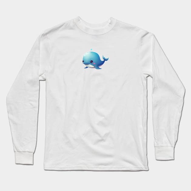 Cute Whale - Blue Long Sleeve T-Shirt by Bondoboxy